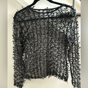 Zara Sheer Black Long Sleeve Top With Bows Medium